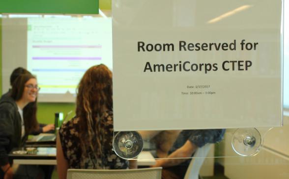 Sign stating, "Room Reserved for AmeriCorps CTEP"