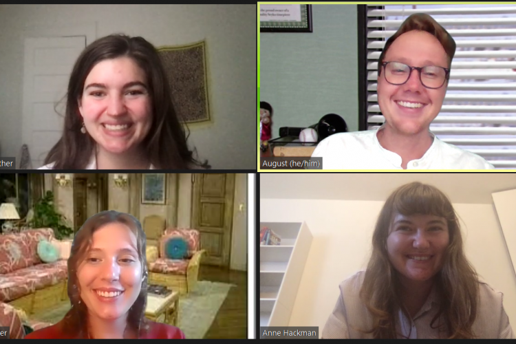 Zoom screenshot of CTEP Members clockwise: Emma Leither, August Glomski, Anne Hackman and Olivia Sauer.