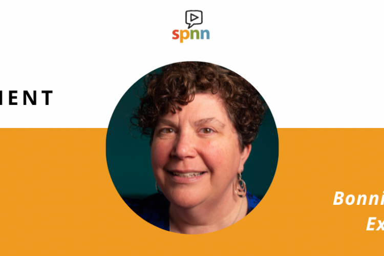 on the left it says Leadership Announcement. In the Center is a photo of Bonnie Schumacher. right lower half says SPNN Welcomes Bonnie Schumacher as Executive Director