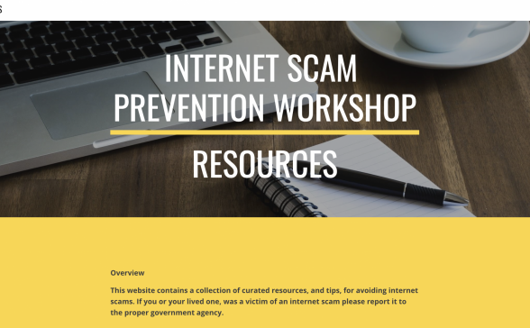 Internet Scam Prevention Workshop Website Screenshot