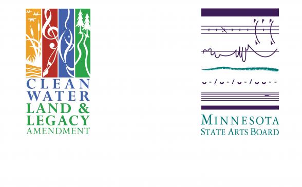 left side has the clean water land and legacy amendment logo and the right has the mn state arts board logo
